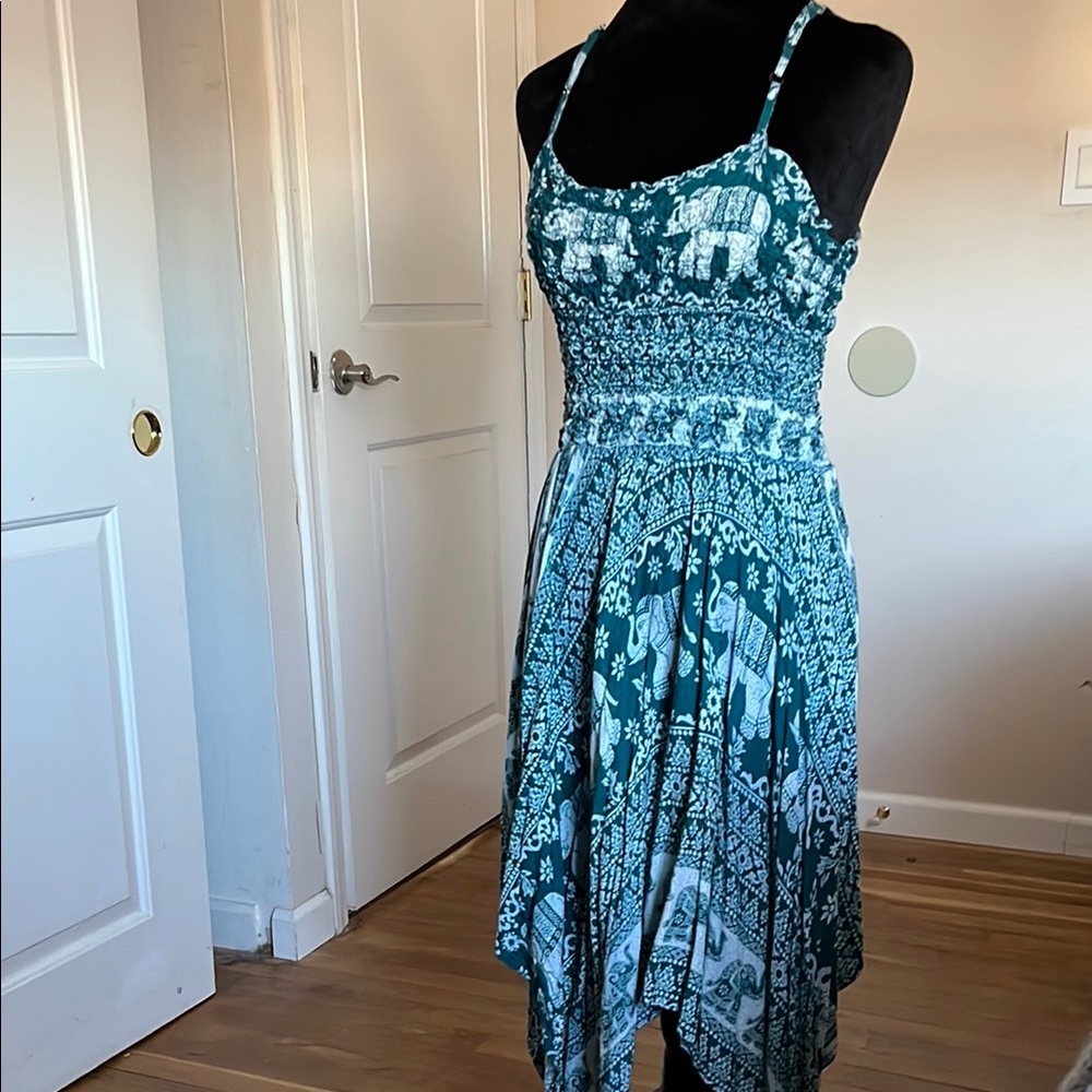 Blue and White Asymmetrical High-Low Sundress